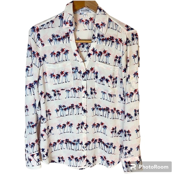 Express Tops - 2/$25 Express Portofino Palm Tree Tropical Business Casual Button Down Blouse S